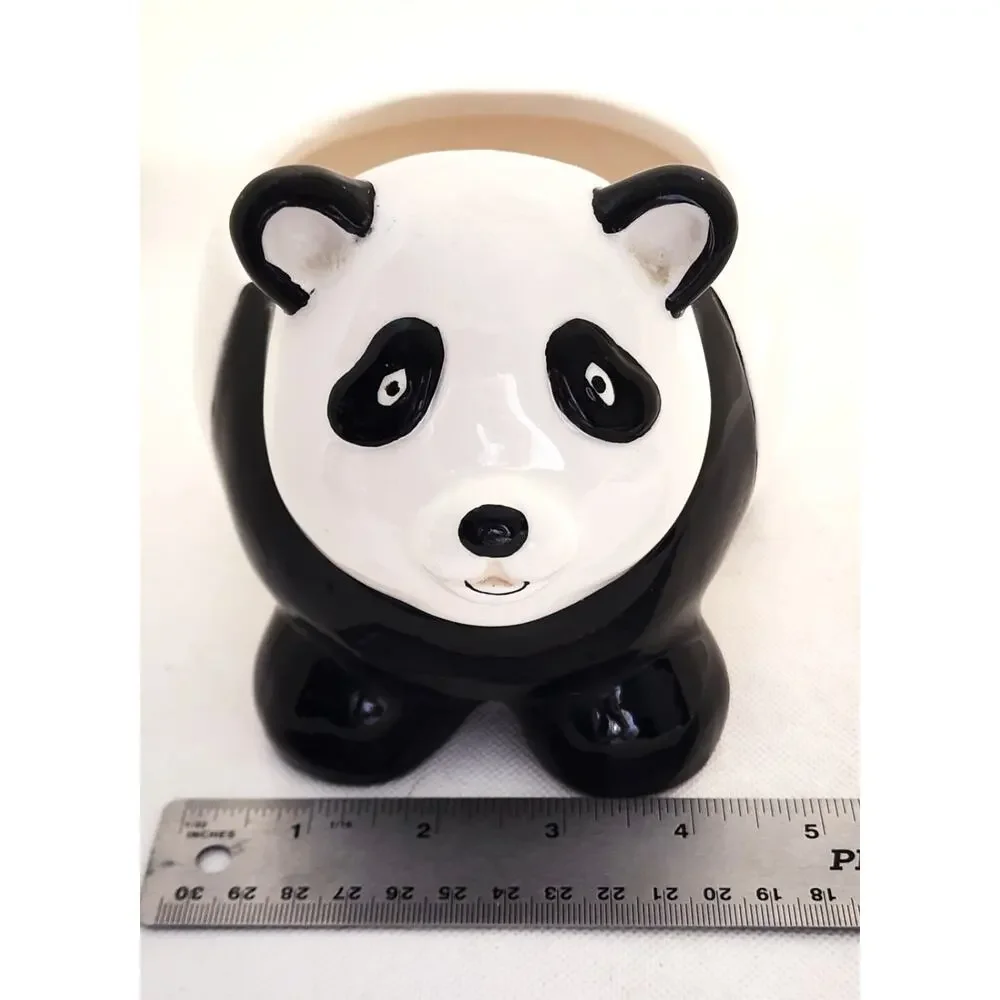 Vintage Cute Panda Ceramic Planter Pot Black White 8